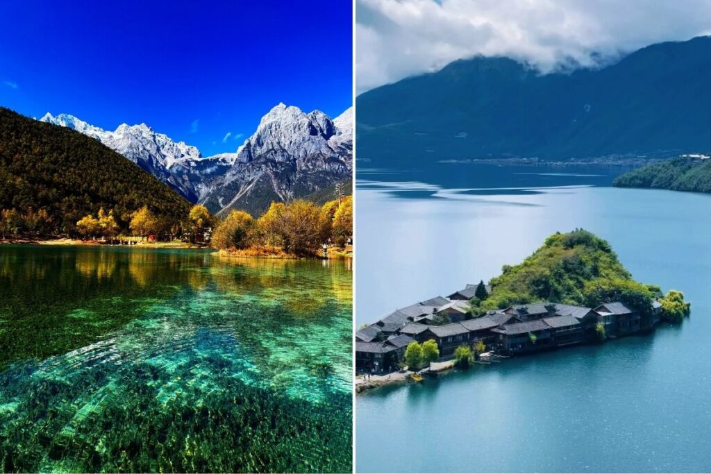 雲南旅遊費用完整攻略|最佳季節、必去景點與經典路線 - CITS China International Travel Service 藍月谷玉龍雪山秋色與瀘沽湖里格半島鳥瞰,雲南必去景點