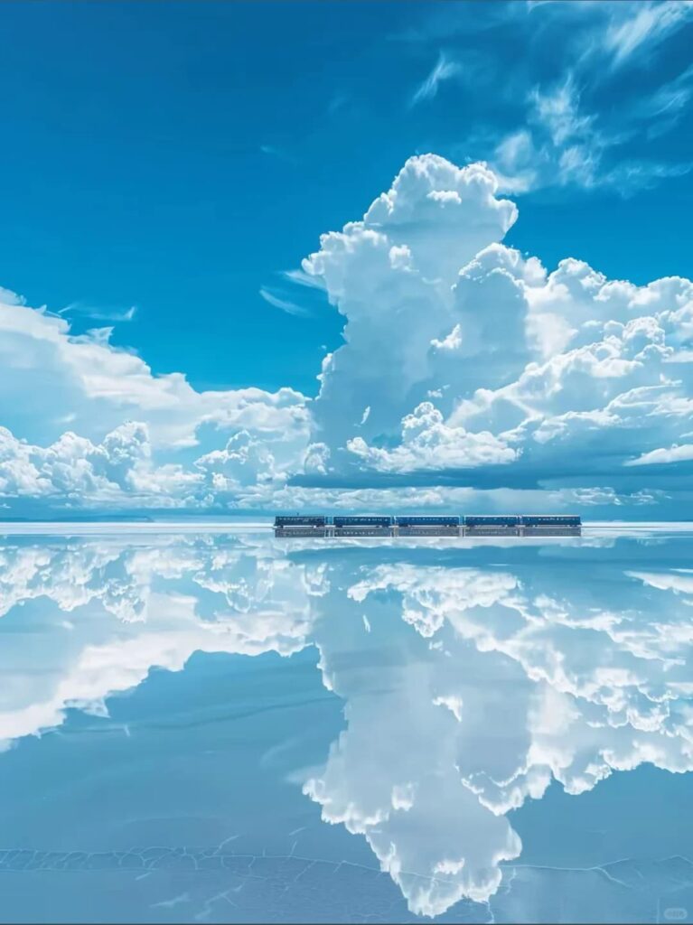 茶卡鹽湖天空之鏡晴天雲影倒映鹽晶湖面,青海大西北鹽湖景觀