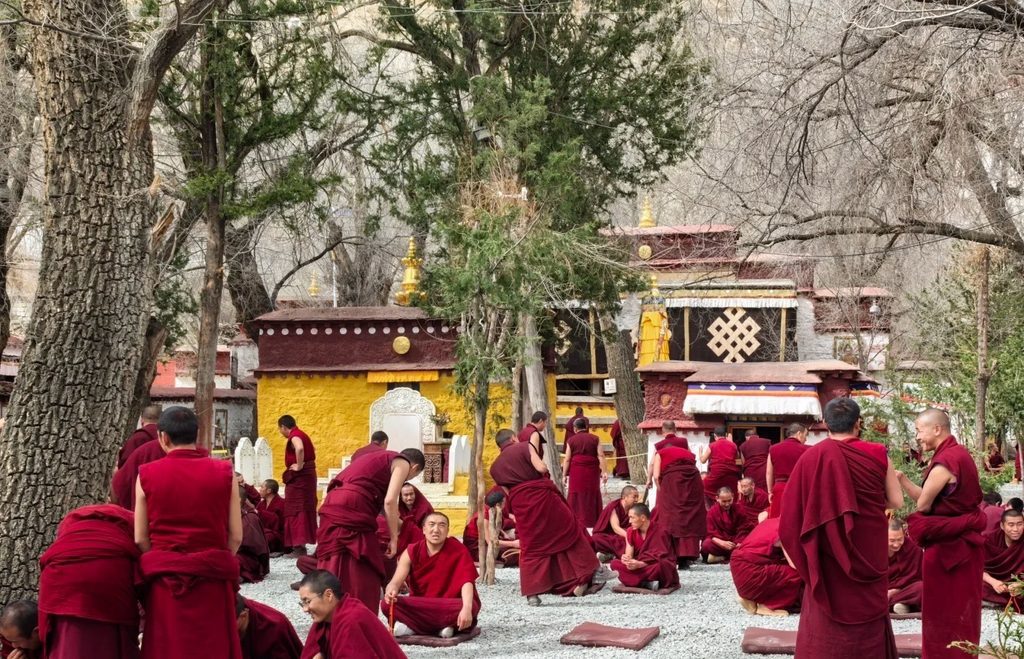 色拉寺攻略|必去景點、參拜動線、辯經場與後山秘境全收錄 - CITS China International Travel Service 色拉寺僧人辯經動作-國旅環China2Go